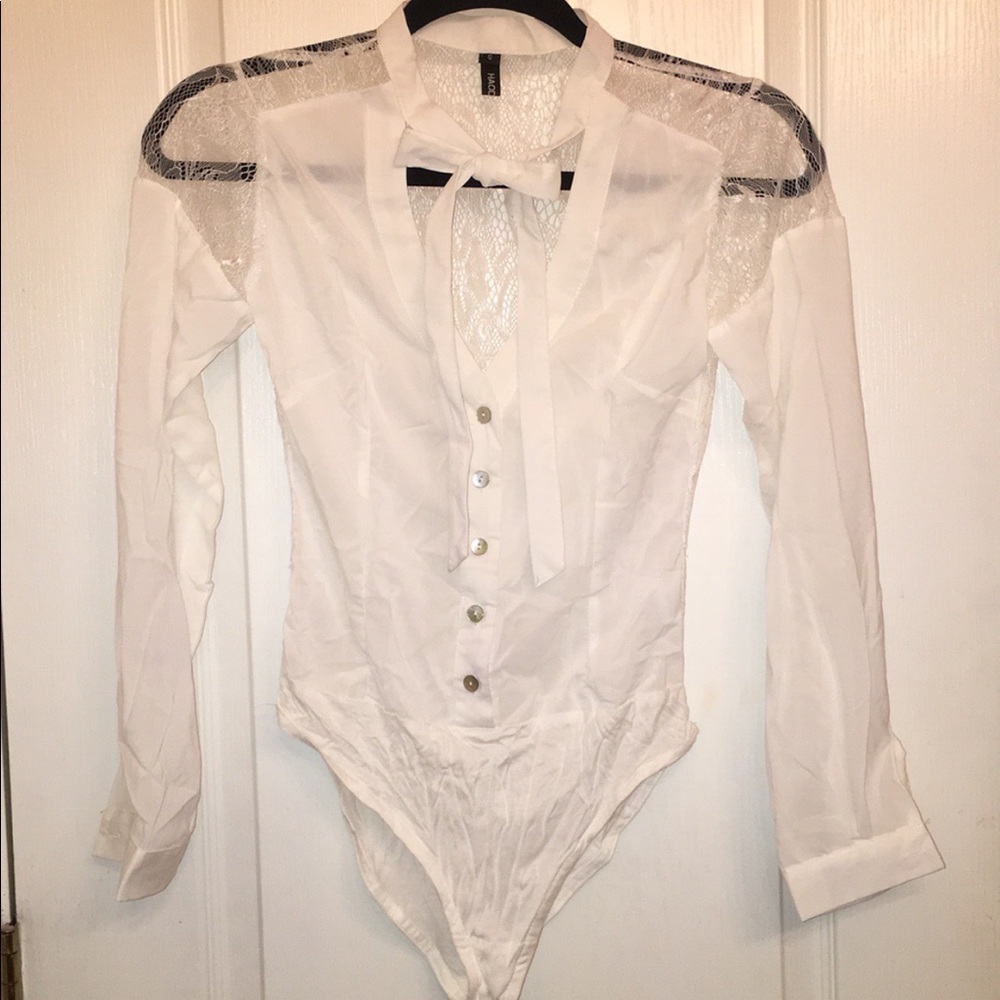 White lace back bodysuit